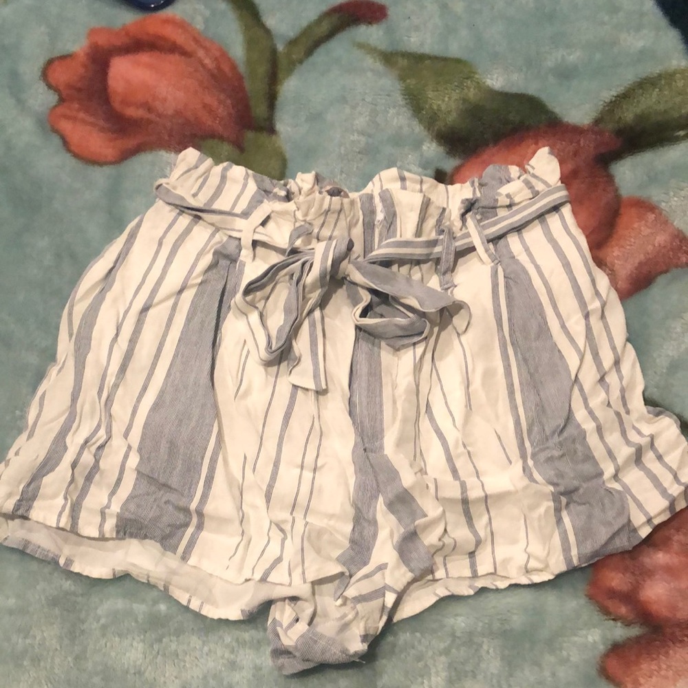White and blue stripped high rise shorts